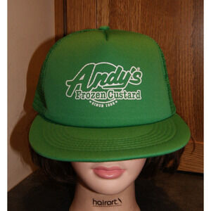 Vintage 90s Andy’s Frozen Custard Green Mesh Foam Trucker Snapback Hat Cap